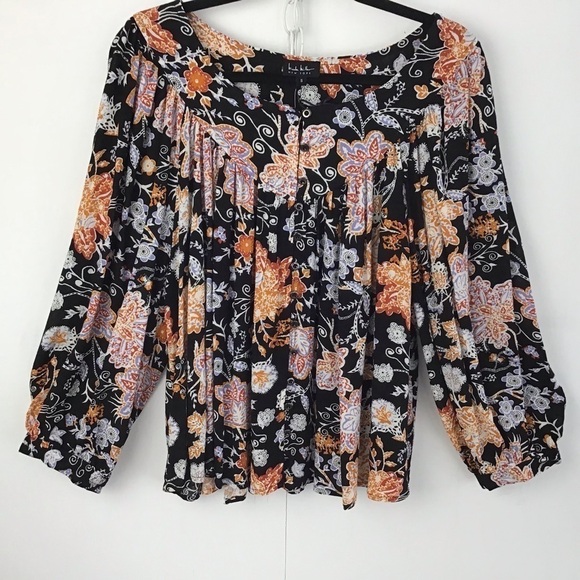 Nicole Miller India print, rayon, puff sleeve, boho blouse. NWT small oversized - Picture 1 of 7